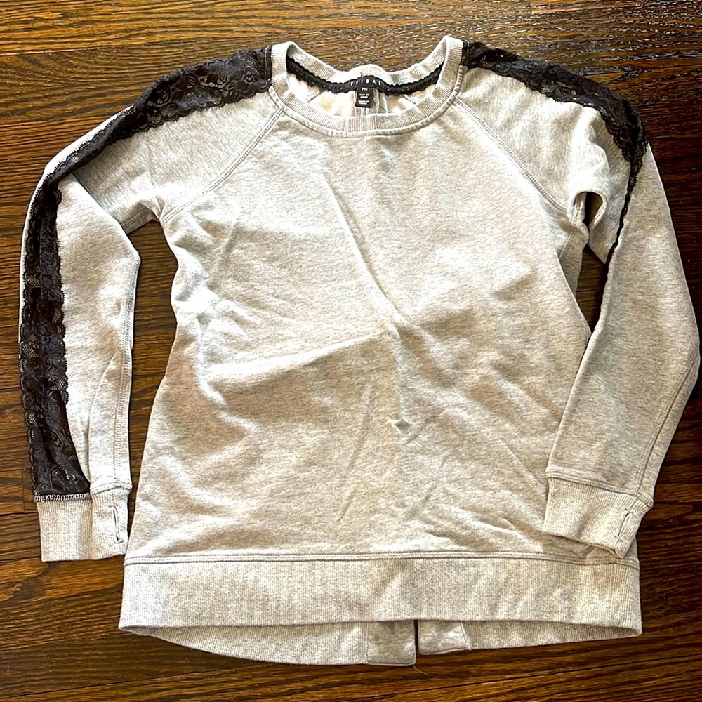 Tribal Gray and Black lace sweatshirt! Never worn, NWOT! Laced up in the back